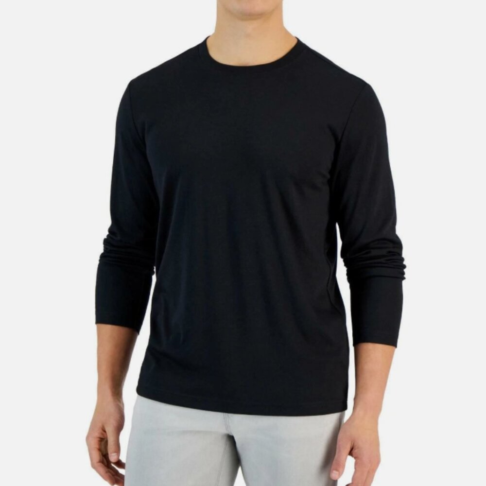 Alfani Alfatech Long Sleeve Crewneck T-Shirt Deep Black Size XL